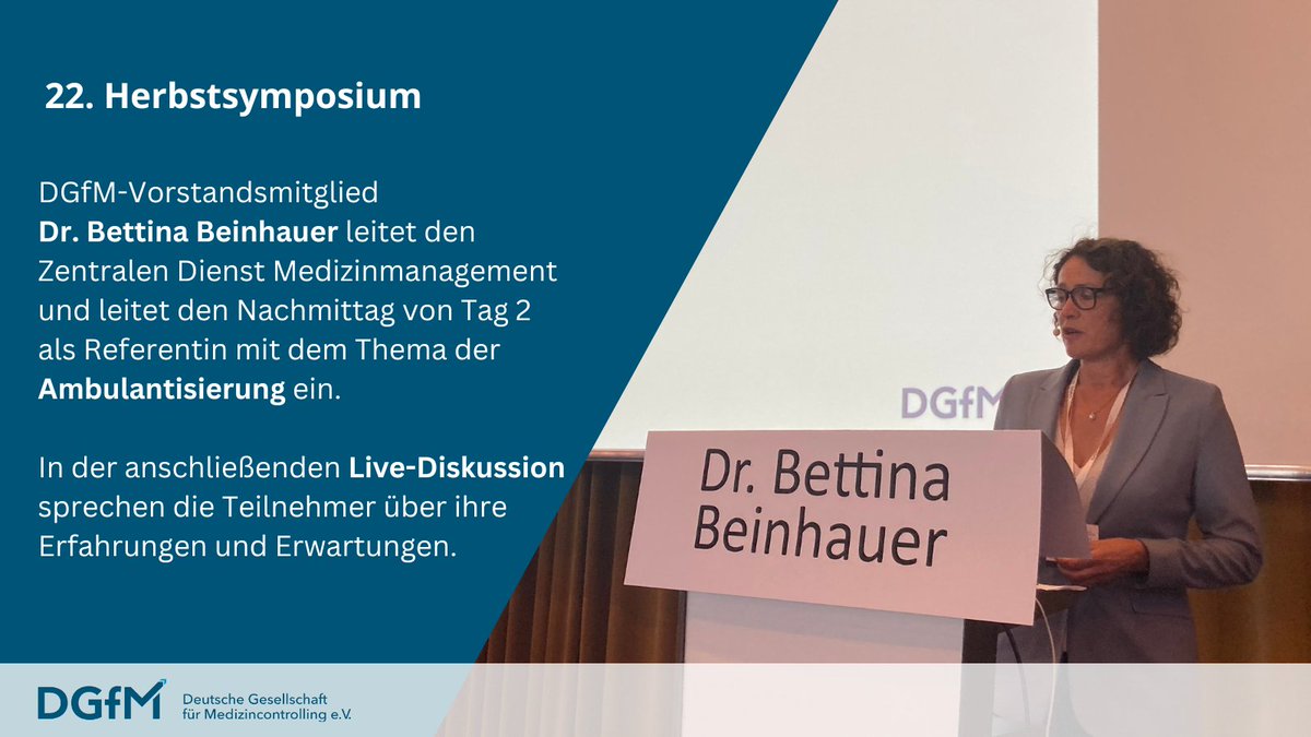 DGfM_eV's tweet photo. Referentin Dr. Bettina Beinhauer spricht über die Chancen und Schwierigkeiten der Ambulantisierung und darüber, was in 2023 auf Krankenhäuser zukommt.

#DGfM #Ambulantisierung #Medizincontrolling #Gesundheitswesen #Krankenhaus #Management #Wirtschaft #Klinik #Finanzierung https://t.co/chW6DG7ptm