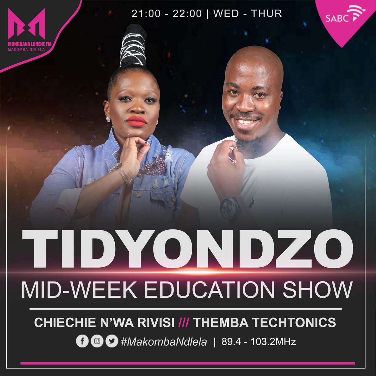 Munghana's tweet photo. Emoyeni 21:00 ku fikela 22:00 hi na wena hi nongonoko wa #Tidyondzo na muhaxi @Chichinwarivisi na muhumelerisi @T_Techtonics. U nga hundziwi hi vuxokoxoko bya nkoka bya swa tidyondzo.
#XMA17
#MakombaNdlela https://t.co/5KKe8160bq