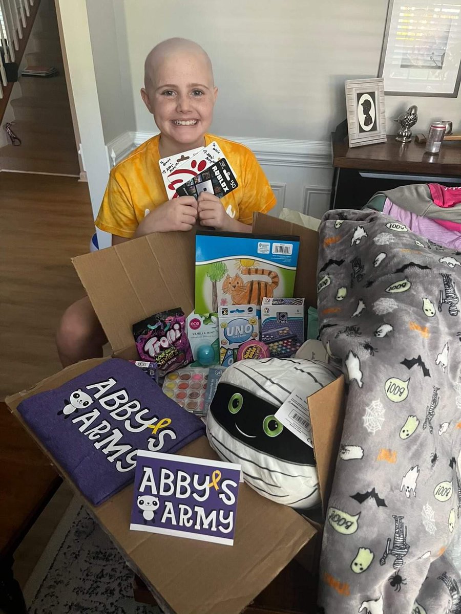 AbbysArmyNC's tweet photo. Meet Gracie - a beautiful & strong 9yo girl recently diagnosed w a sarcoma. Sending our prayers & support during her fight. πAbby's Army care pkgs sent to Gracie & her brother & sister to help bring some smiles during this tough time.π#noonefightsalone #abbysarmync #morethan4 https://t.co/XvWul9owlw