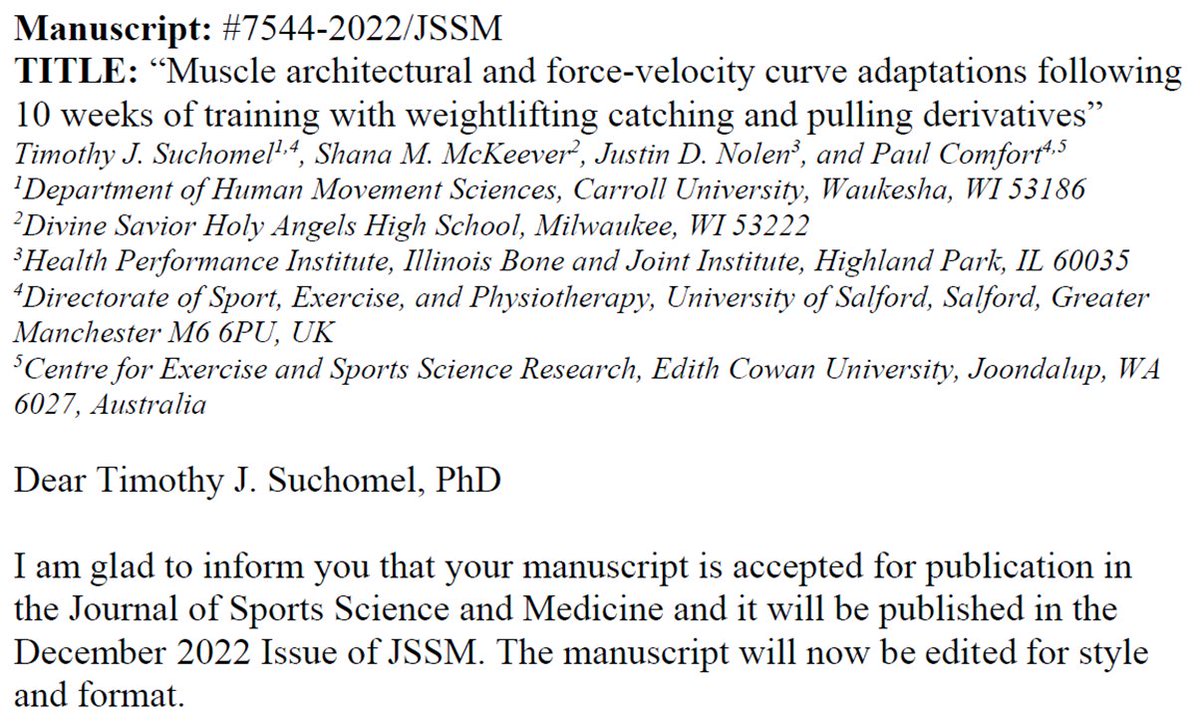 DrTSuchomel's tweet photo. Great news to wake up to! Thank you to my co-authors @Coach_McKeever @JDNolen and @PaulComfort1975! More 🏋️ research is on the way! https://t.co/l0dDy5lyWj