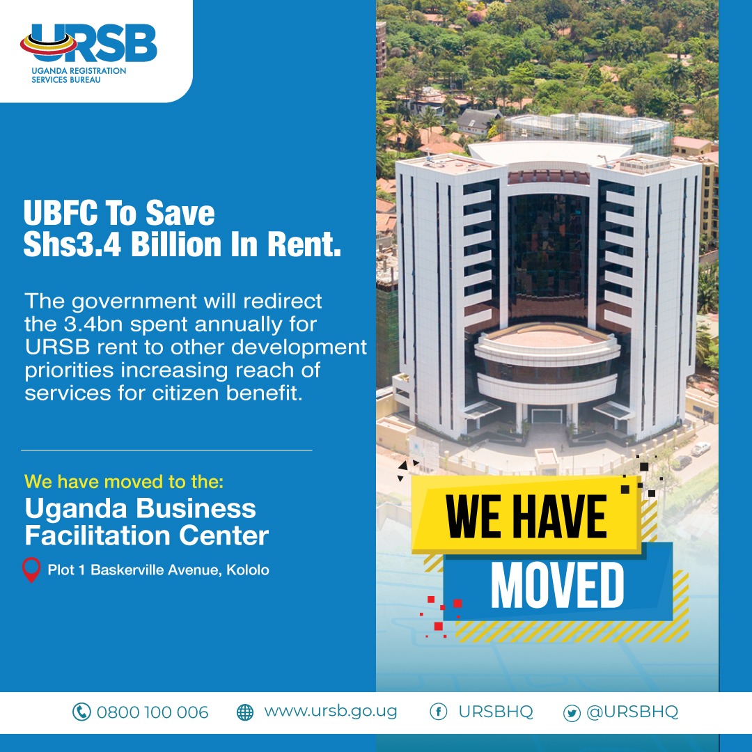 URSBHQ's tweet photo. The 𝐔𝐆𝐀𝐍𝐃𝐀 𝐁𝐔𝐒𝐈𝐍𝐄𝐒𝐒 𝐅𝐀𝐂𝐈𝐋𝐈𝐓𝐀𝐓𝐈𝐎𝐍 𝐂𝐄𝐍𝐓𝐑𝐄 (#UBFC) will save @GovUganda Shs3.4 Billion in rent.
The Government of Uganda will redirect the Shs3.4b it spends annually for URSB rent to key sectors of the economy and other development priorities. https://t.co/NGP6BbqJ7B
