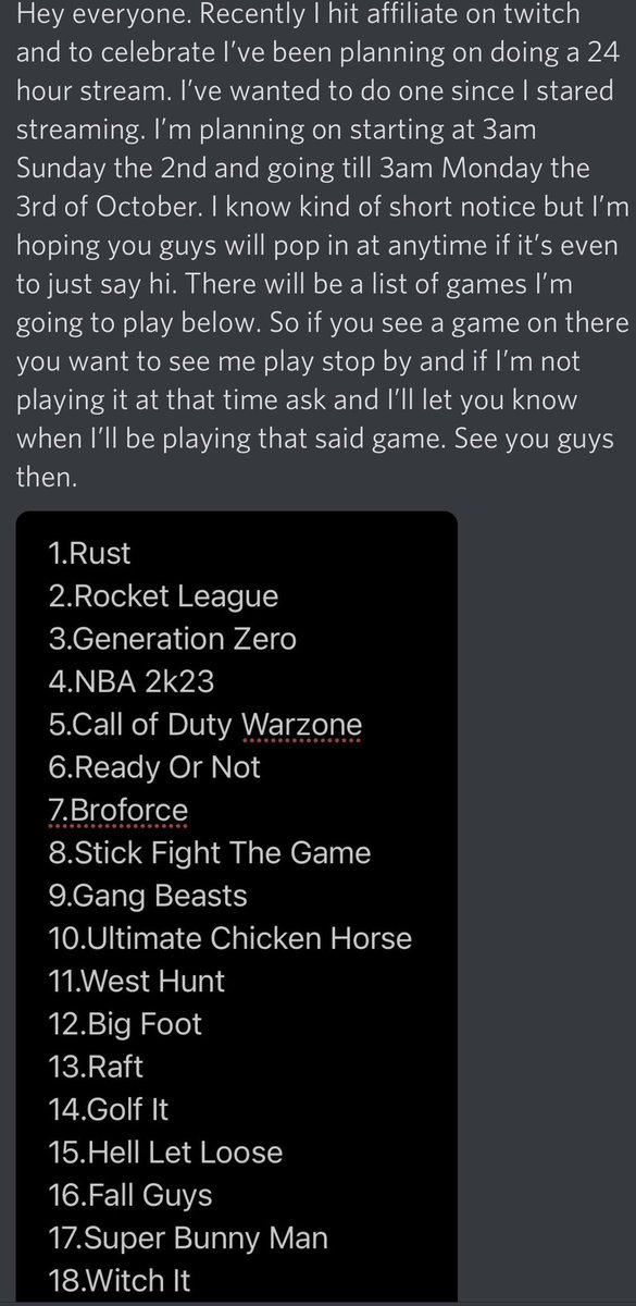 Coutch105's tweet photo. Little info on the 24 hour stream I’m planning for this weekend. https://t.co/xZvKfpxkzN