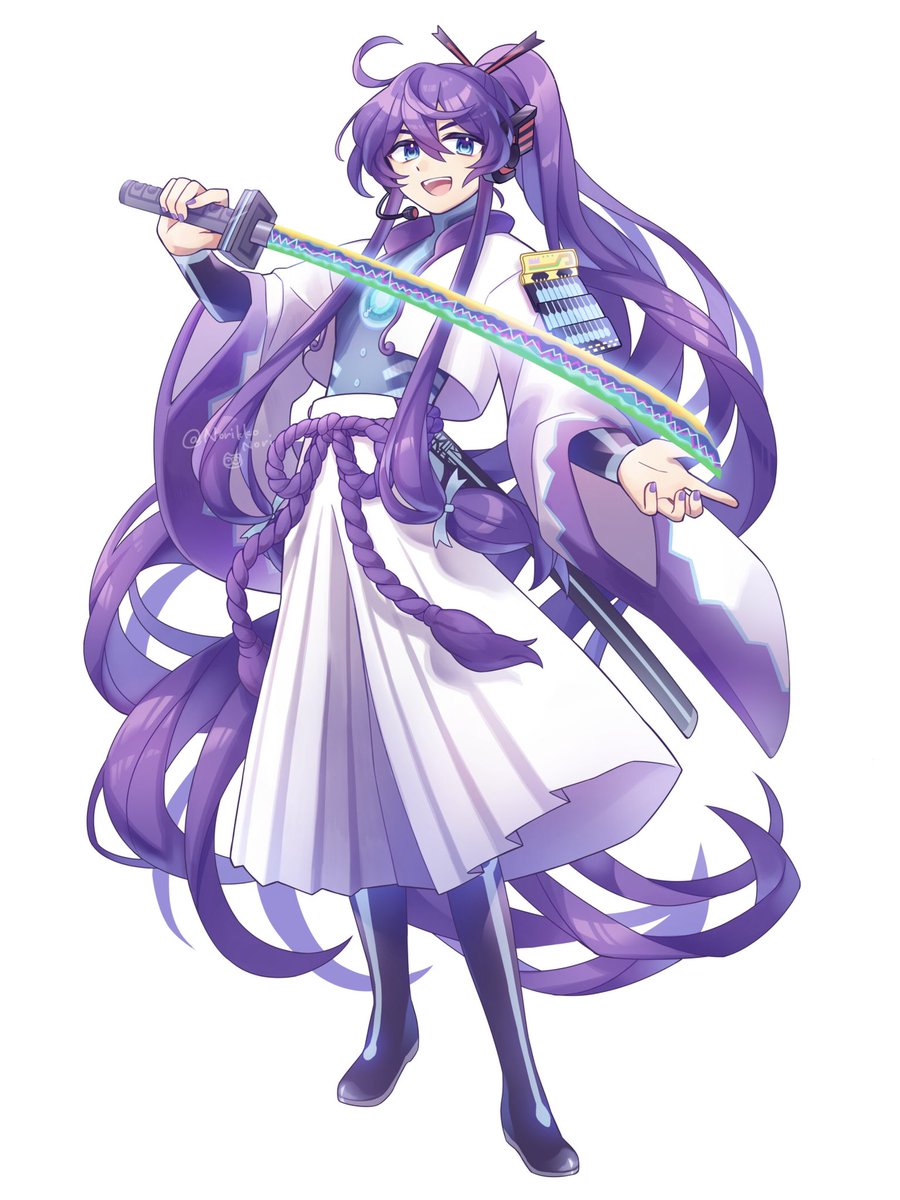 kamui gakupo weapon sword 1boy purple hair long hair male focus holding  illustration images