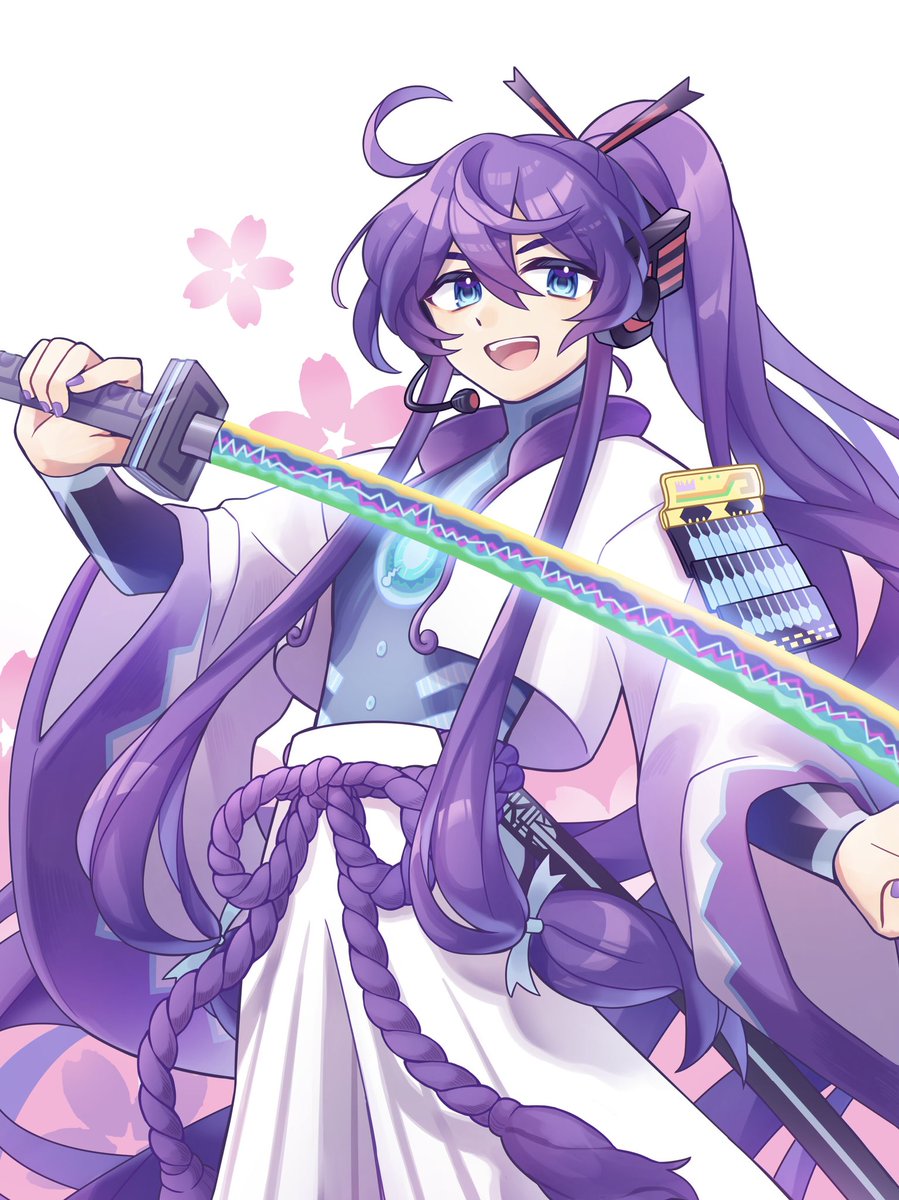 kamui gakupo weapon sword 1boy purple hair long hair male focus holding  illustration images