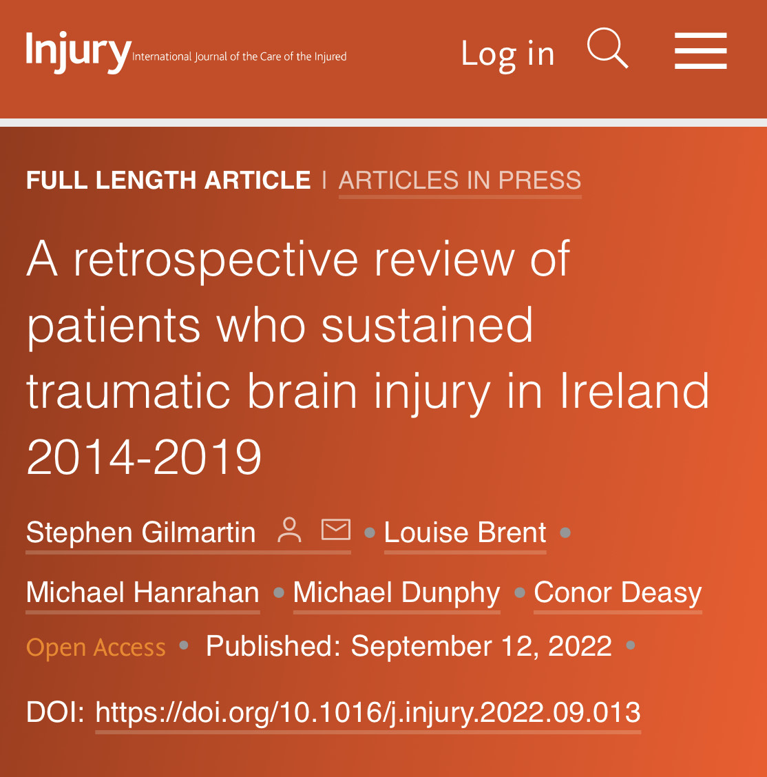 Stephen Gilmartin (@gilmartinstevo) on Twitter photo It was great to see the story of TBI patients in Ireland published.
Very important data to help guide the future care of TBI patients in the new trauma system for Ireland.
Some Highlights 1/6
<a href="/drconordeasy/">Conor Deasy</a> @EDDocMike <a href="/noca_irl/">National Office of Clinical Audit</a> <a href="/louisebrent28/">Louise</a> <a href="/EIRN_Ireland/">EIRN</a> It was great to see the story of TBI patients in Ireland published.
Very important data to help guide the future care of TBI patients in the new trauma system for Ireland.
Some Highlights 1/6
<a href="/drconordeasy/">Conor Deasy</a> @EDDocMike <a href="/noca_irl/">National Office of Clinical Audit</a> <a href="/louisebrent28/">Louise</a> <a href="/EIRN_Ireland/">EIRN</a>