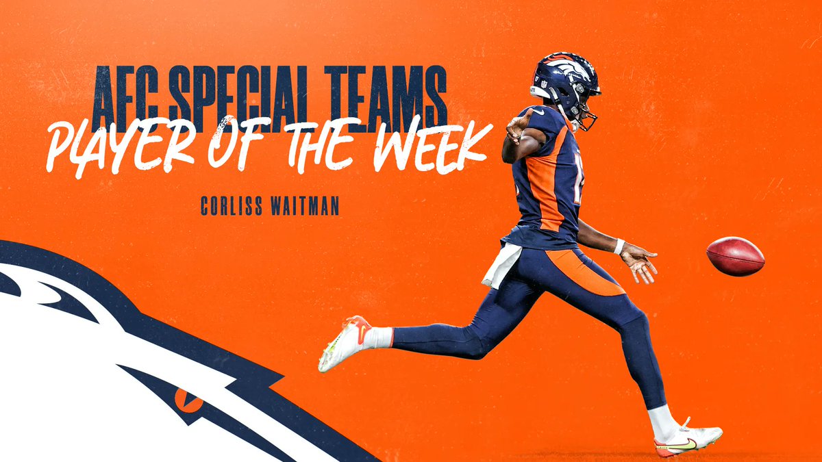Broncos's tweet photo. RT to congratulate P @CWaitman87 on being named AFC Special Teams Player of the Week‼️

📰 » https://t.co/i3T0crCDvP https://t.co/zq98I2VpJw