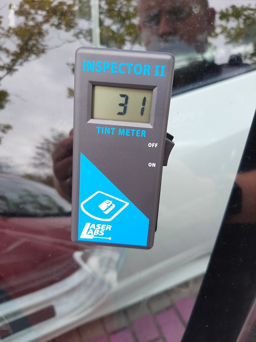 tvprp's tweet photo. A Seat was stopped was in Milton Keynes due to the dark tints on the side windows.  The legal minimum transmission of light through side windows is 70%.  This car has 31% as its lowest.  Driver has been fined and advised to remove tints.  #TPBshift #PC6523 #PC7758 https://t.co/z6SNwFober