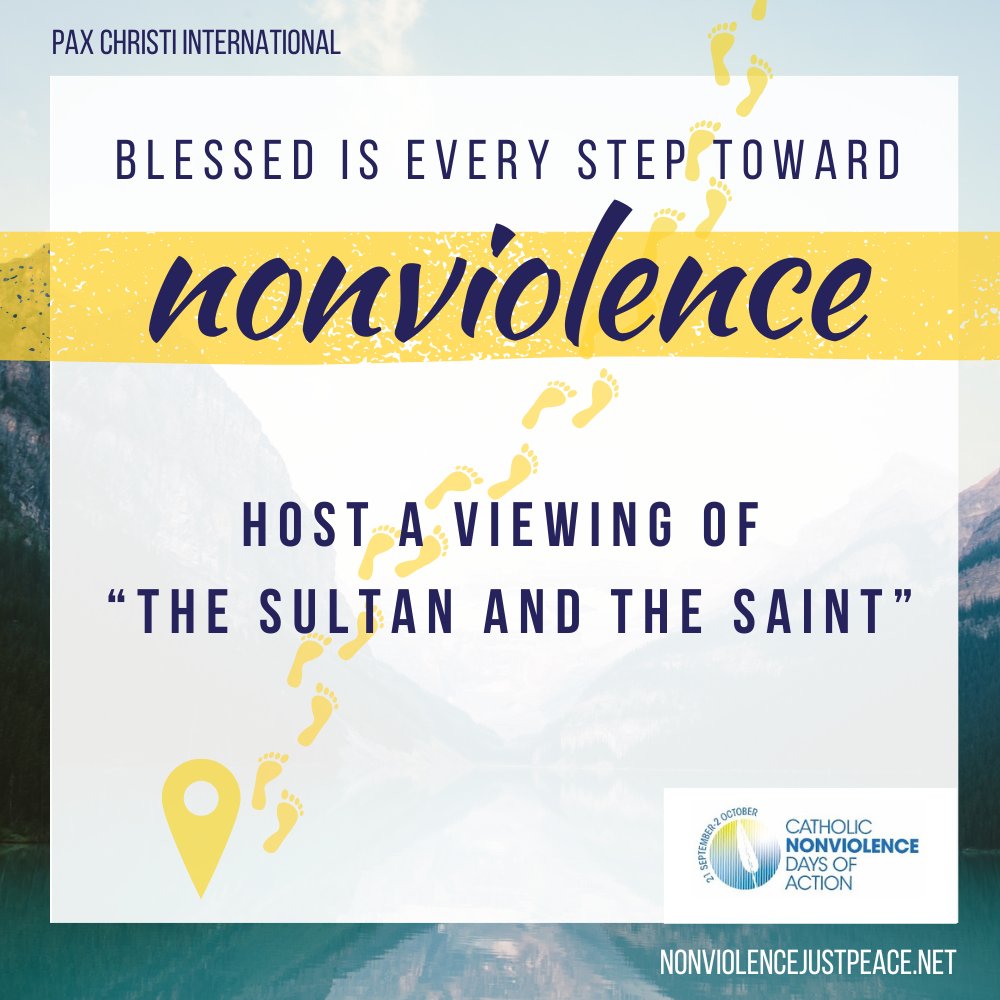 CathNonviolence's tweet photo. Catholic Nonviolence Days of Action Day #8! Host a viewing of “The Sultan and the Saint,” a film about St. Francis and his transformative friendship with Sultan al-Kamil of Egypt. *https://t.co/2kOQJgWaR7*
#thisisnonviolence #nonviolence #PopeFrancis #letsbuildpeacetogether https://t.co/DNxXdAOJLk