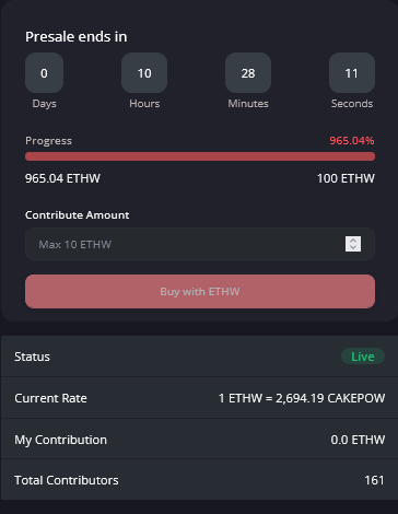 pow_cake's tweet photo. Almost 1000 ETHW!!! Total success, join us!!!
@Okdex_trade
 @pandasea
 @powswap_io
 @uniwswap
 #ETHW #ETHW链 #DeFi #DeFiProject #DeFiChain #Farming #StakingRewards @MaoMaoJie8833 @MrBigWhaleCEO https://t.co/h4rJPwIuSo