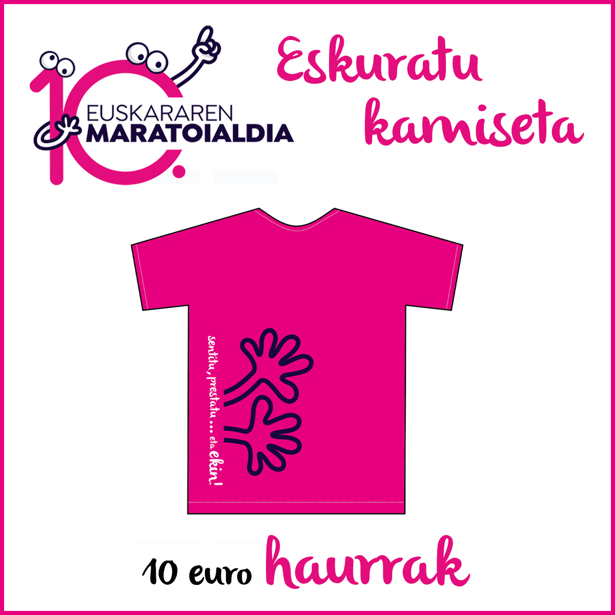 📢Gogoratu #XEUSKARARENMARATOIALDIA kamisetak salgai daudela
- Helduak:13 € 
- Haurrak: 10 € 
📍Ttakuneko bulegoan eros ditzakezu, beraz, zatoz, probatu eta eraman etxera! 
💻Sarean ere egin daiteke eskaera; horretako honako helbidea erabil dezakezu 👉 labur.eus/maratoiakamise…