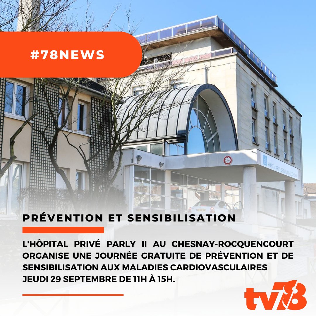 tv78 (@tv78_yvelines) on Twitter photo #78news #Sante 🩺
🫀L’#hopital privé <a href="/RamsaySante/">Ramsay Santé</a> de Parly 2 à <a href="/VilleduChesnayR/">Le Chesnay-Rocquencourt</a> organise une journée de prévention et de sensibilisation aux maladies cardiovasculaires
🧑🏻⚕️ Un stand d’information sera proposé gratuitement au public
🗓️ Jeudi 29 septembre de 11h à 15h #78news #Sante 🩺
🫀L’#hopital privé <a href="/RamsaySante/">Ramsay Santé</a> de Parly 2 à <a href="/VilleduChesnayR/">Le Chesnay-Rocquencourt</a> organise une journée de prévention et de sensibilisation aux maladies cardiovasculaires
🧑🏻⚕️ Un stand d’information sera proposé gratuitement au public
🗓️ Jeudi 29 septembre de 11h à 15h
