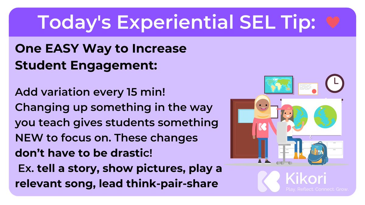 KikoriApp's tweet photo. Today's SEL Tip of the day will help you SKYROCKET student engagement! 🚀☺️❤️
Follow @KikoriApp for MORE tips and check the link below for our Skyrocket Engagement Blog, and Research Backed Engagement Strategies!🫶😍🙌 #SELtips #socialemotionallearning #teachertwitter #edtech https://t.co/IXVdeWxild