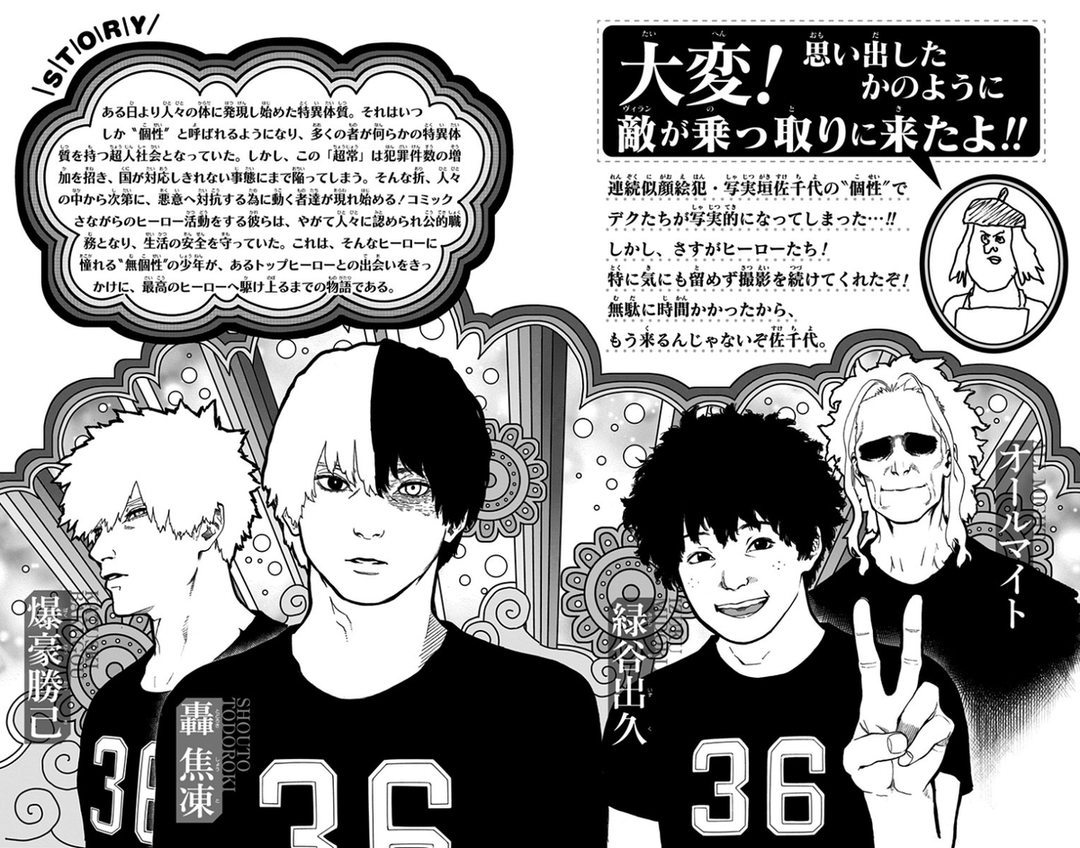 BNHA Vol 36 Extra preview

The Character intro page. It's a Realistic AU bc they were affected by a guy's quirk while doing a photoshoot lol, Hori. 