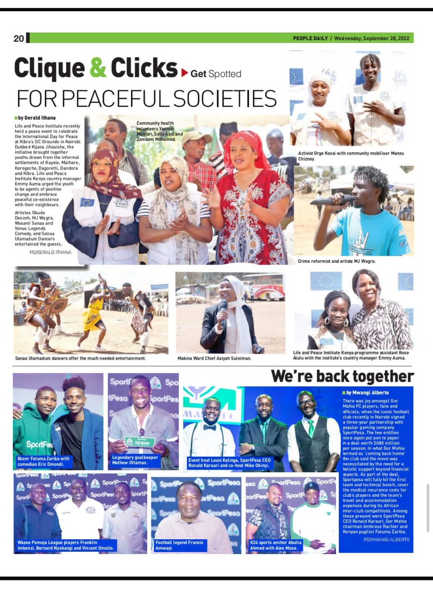 JaheedMandzukic's tweet photo. International Day of PEACE celebrations at Kibra Grounds on 21st September 2022.
Thanks @LPI_voices for making this happen in collaboration with all peace and security actors for enduring peaceful coexistence in Kenya's General Election.
#idp2022
#kijanajihusishe
#kenyaelection https://t.co/JEnv5ZREzT