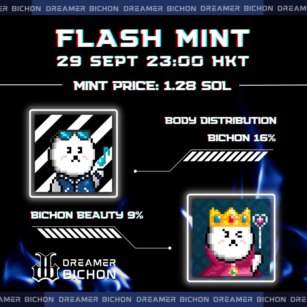 1ST FLASH MINT after the official launch of our staking system...COUNTING DOWN... 👀
#dreamwithbichon