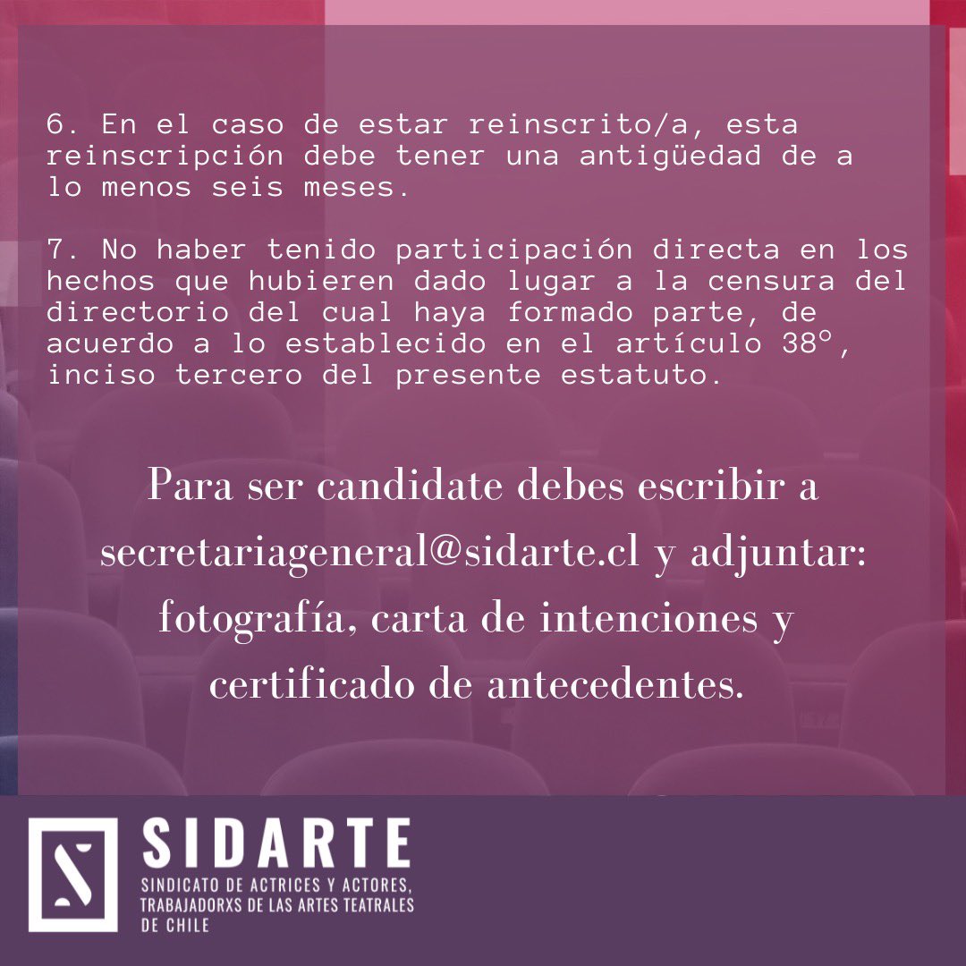 sidarte_chile's tweet photo. ¡Atención compañerxs!
Buscamos un director o directora para participar activamente en el sindicato.
Desde hoy hasta el 4 de octubre están abiertas las postulaciones.
¡Lxs esperamos! #sidarte #sindicato #organizacion #territorios https://t.co/LJJeK6Vlt3