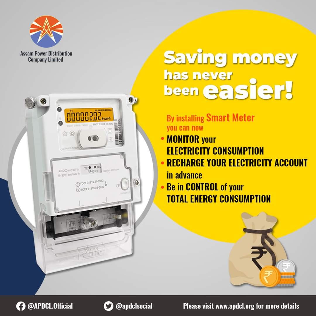 Now monitor & manage your energy consumption to save money on electricity bills with the #SmartMeter!

#SwitchToSmart #SmartMeterSmartShuruat #SaveElectricity #SaveMoney #EnergyEfficiency 

@CMOfficeAssam 
@GorlosaNandita