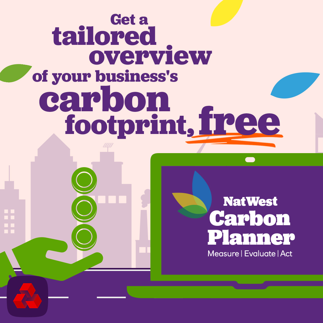 NatWestBusiness's tweet photo. Get ahead with our new free-to-use Carbon Planner tool 🚀 Find out how reducing your carbon emissions can help reduce your business’s costs too.