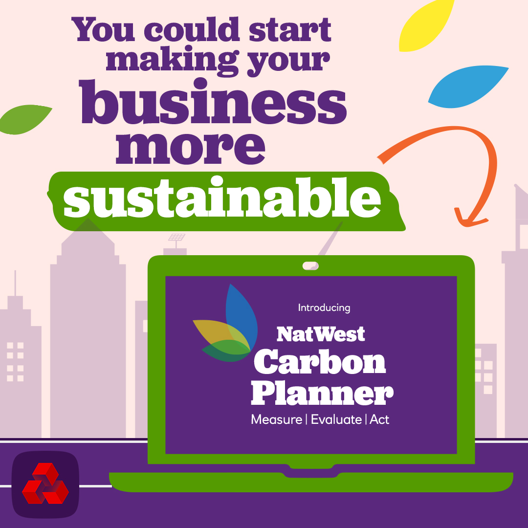 NatWestBusiness's tweet photo. Could reducing your emissions boost your business? Get ahead with exclusive access to our new free-to-use Carbon Planner.🚀We’re here to support whatever your business goals are - get started today.