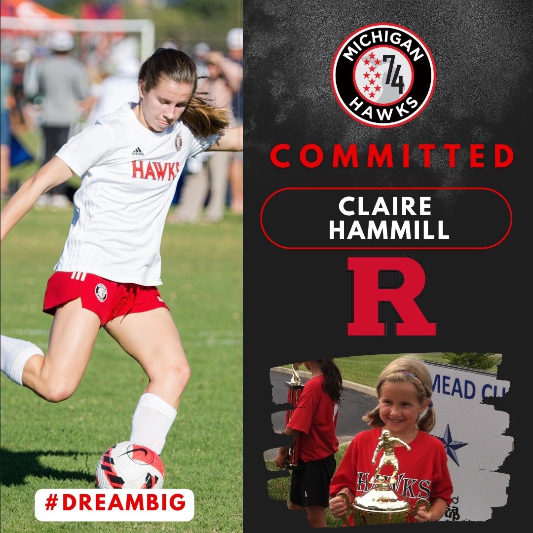Michigan_Hawks's tweet photo. Congratulations to Claire, she has committed to playing soccer at @RUWSoccer in 2024!  Claire thanks the @Michigan_Hawks staff, where she has been for 9 years, and the staff at Plymouth Reign for helping her on her journey.  #dreambig #wearefamily @ECNLgirls https://t.co/3L3pcjzH0z