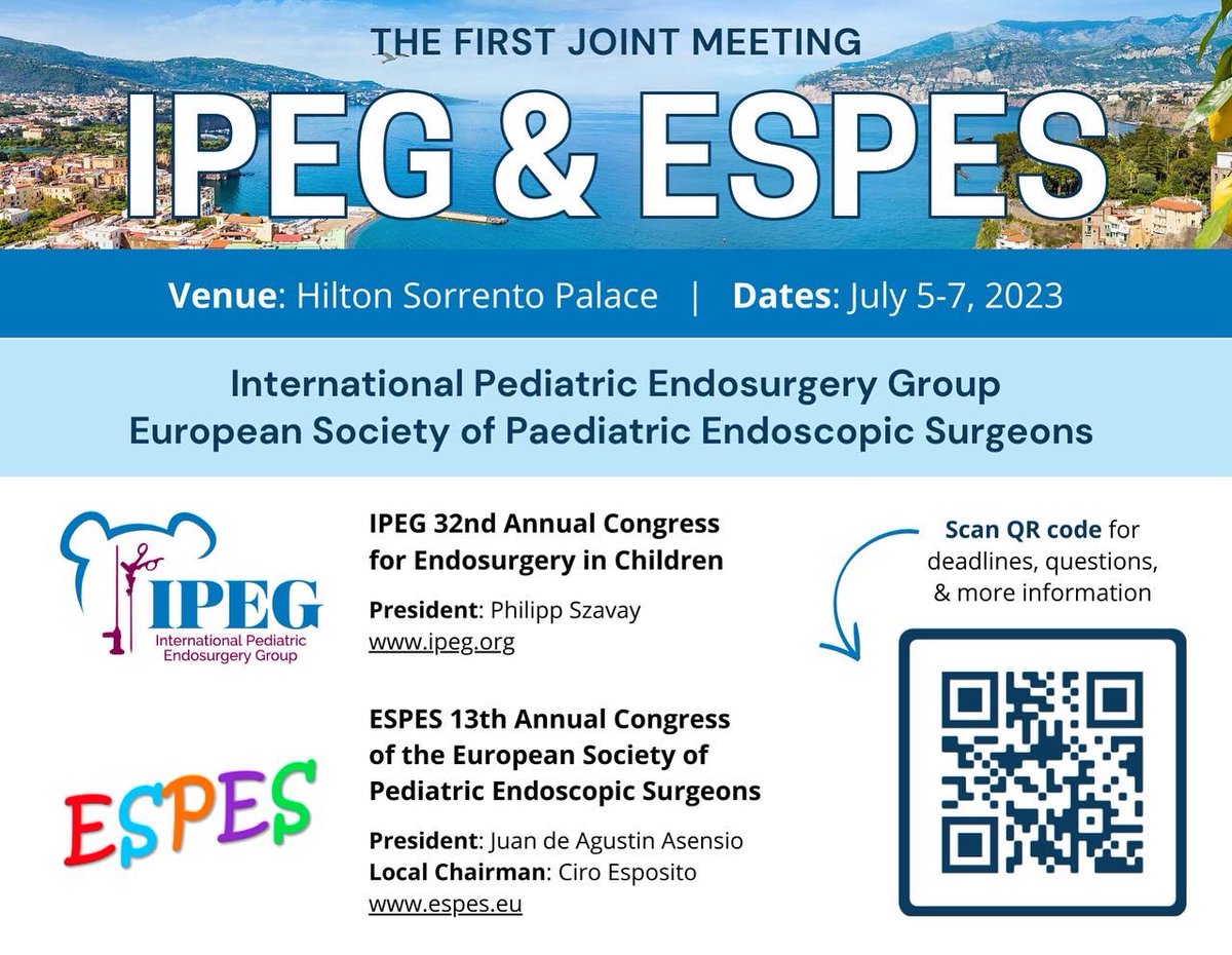 IPEGSurgery's tweet photo. We have some exciting news! SAVE THE DATE for the First joint @IPEGSurgery &amp; @ESPES__Official conference! Follow us to get the latest updates and call for abstracts! #ipeg2023 follow our link in bio to stay connected! https://t.co/prNzYerxzK https://t.co/ss7sTWtxO1