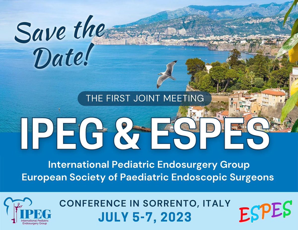 IPEGSurgery's tweet photo. We have some exciting news! SAVE THE DATE for the First joint @IPEGSurgery &amp; @ESPES__Official conference! Follow us to get the latest updates and call for abstracts! #ipeg2023 follow our link in bio to stay connected! https://t.co/prNzYerxzK https://t.co/ss7sTWtxO1