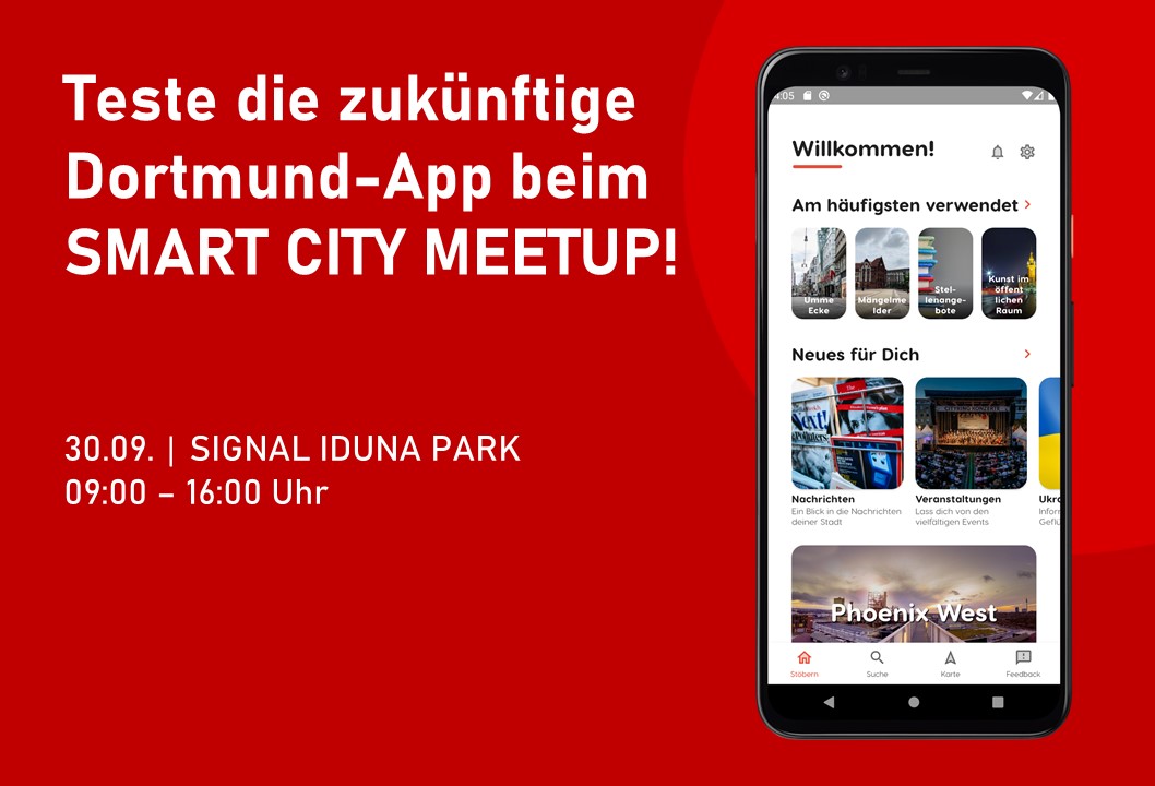 SmartCity_DO's tweet photo. Übermorgen ist es soweit! Besucher*innen haben bei dem SMART CITY MEETUP nicht nur die Gelegenheit, mit den Smart City Akteur*innen in den Austausch zu gehen, sondern können auch exklusiv die zukünftige Stadt-App testen. 
Jetzt anmelden! 👇
https://t.co/sD4o3mZywu
@stadtdortmund https://t.co/b0me7YFz0A