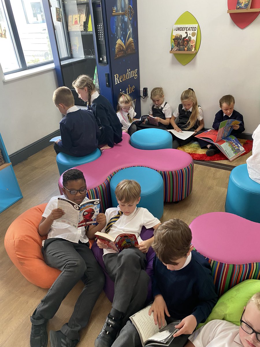 Year 3 are enjoying some quiet time in our school library today. #readingforpleasure