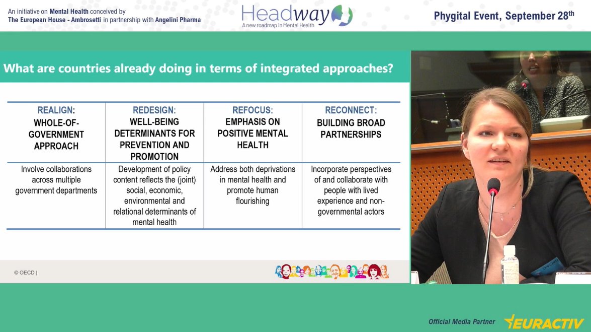 We need a "health-in-all-policies-approach" in #MentalHealth policies. <a href="/LaraMariellchen/">Lara Fleischer</a> <a href="/OECD/">OECD ➡️ Better Policies for Better Lives</a> 

#Headway
