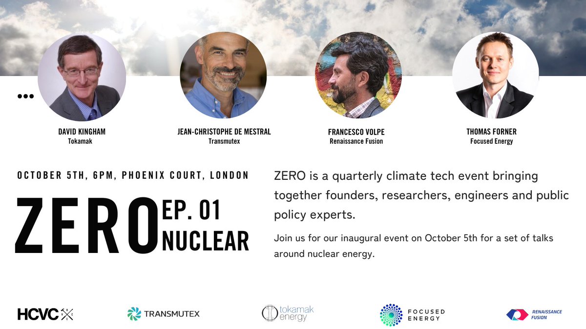 ZERO (@zero_meetup) on Twitter photo Join us on Oct. 5th for our first edition of ZERO, a quarterly climate tech meetup. The evening will focus on recent advancements in #nuclear energy with speakers from <a href="/Transmutex_SA/">Transmutex</a> <a href="/renfusion/">Renaissance Fusion</a> <a href="/FocusedEnergy_1/">Focused Energy</a> <a href="/TokamakEnergy/">Tokamak Energy</a>
Register here 👉 zeromeetup.splashthat.com Join us on Oct. 5th for our first edition of ZERO, a quarterly climate tech meetup. The evening will focus on recent advancements in #nuclear energy with speakers from <a href="/Transmutex_SA/">Transmutex</a> <a href="/renfusion/">Renaissance Fusion</a> <a href="/FocusedEnergy_1/">Focused Energy</a> <a href="/TokamakEnergy/">Tokamak Energy</a>
Register here 👉 zeromeetup.splashthat.com