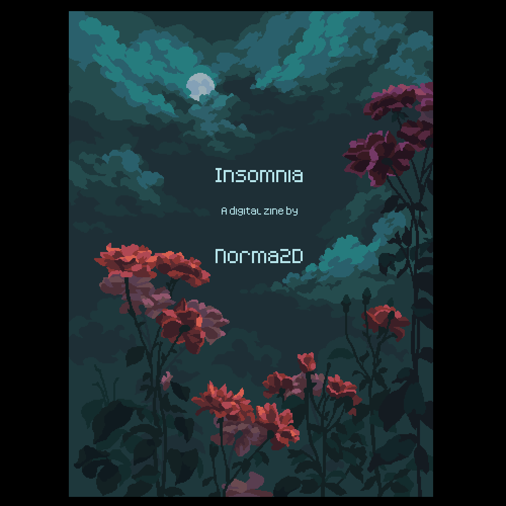 Insomnia- A Digital Zine
Read or download it here: norma-2d.itch.io/insomnia-zine

#pixelart