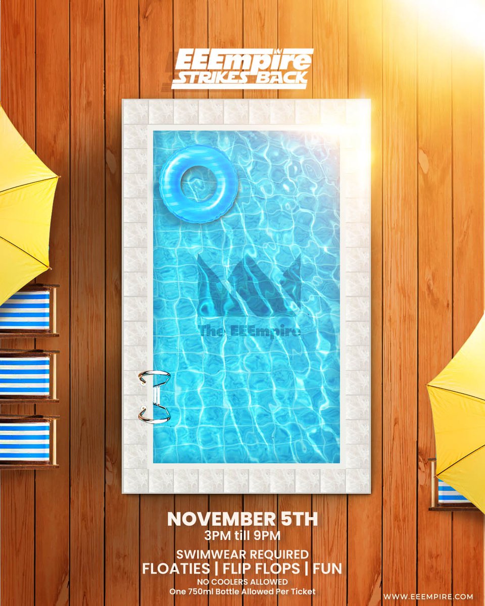 EEEmpire's tweet photo. THIS is POOL Party! Less frills, more vibes.

- Floaties 
- Games
- Vibes 

Tickets out NOW via https://t.co/cxMeg8JxTH

#EEEmpireStrikesBack
#EEEmpireForever https://t.co/AO7S2BFLVR