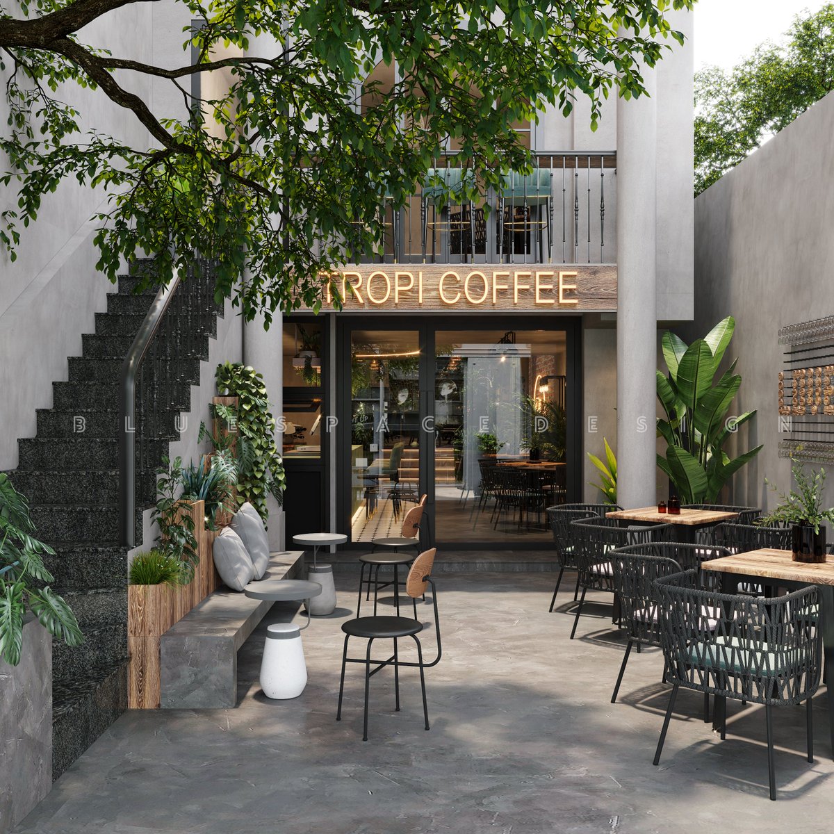 Tropical coffee 
Area : 4,5x18m
Location : Sai Gon , Vietnam