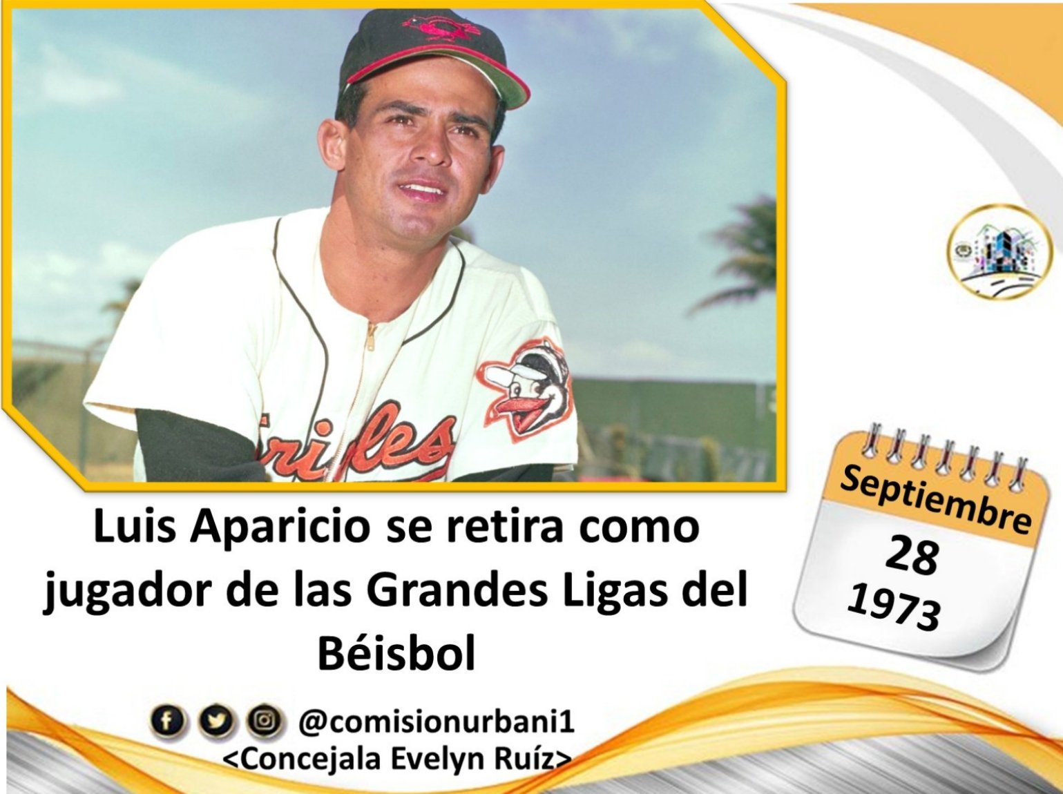 ComisionUrbanismoSucre on X: #28Sep 1973, Luis Aparicio ''El Grande'' el  primer venezolano exaltado al Salón de la Fama del Béisbol, se retira como  jugador de las Grandes Ligas de #Béisbol con los