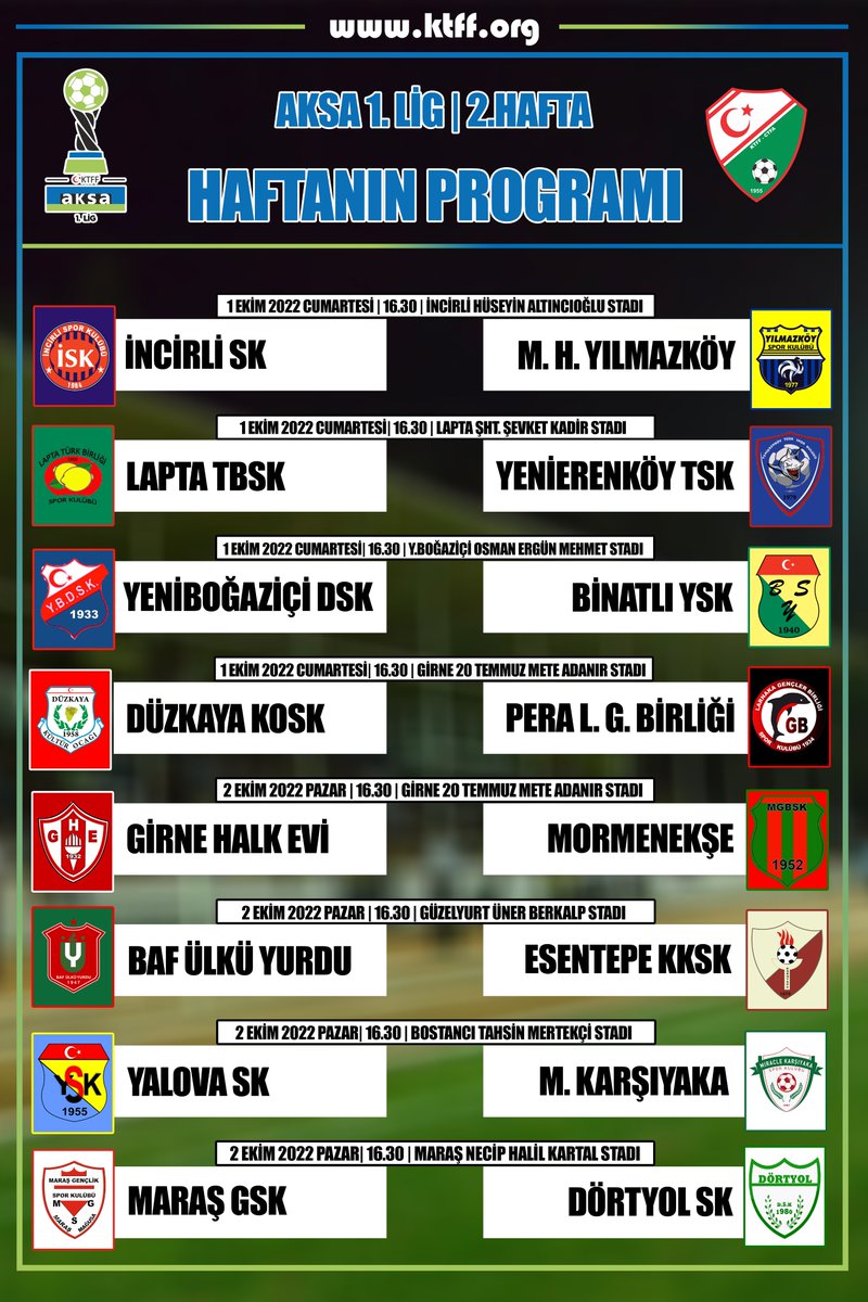AKSA 1.Lig'de 2.haftanın programı