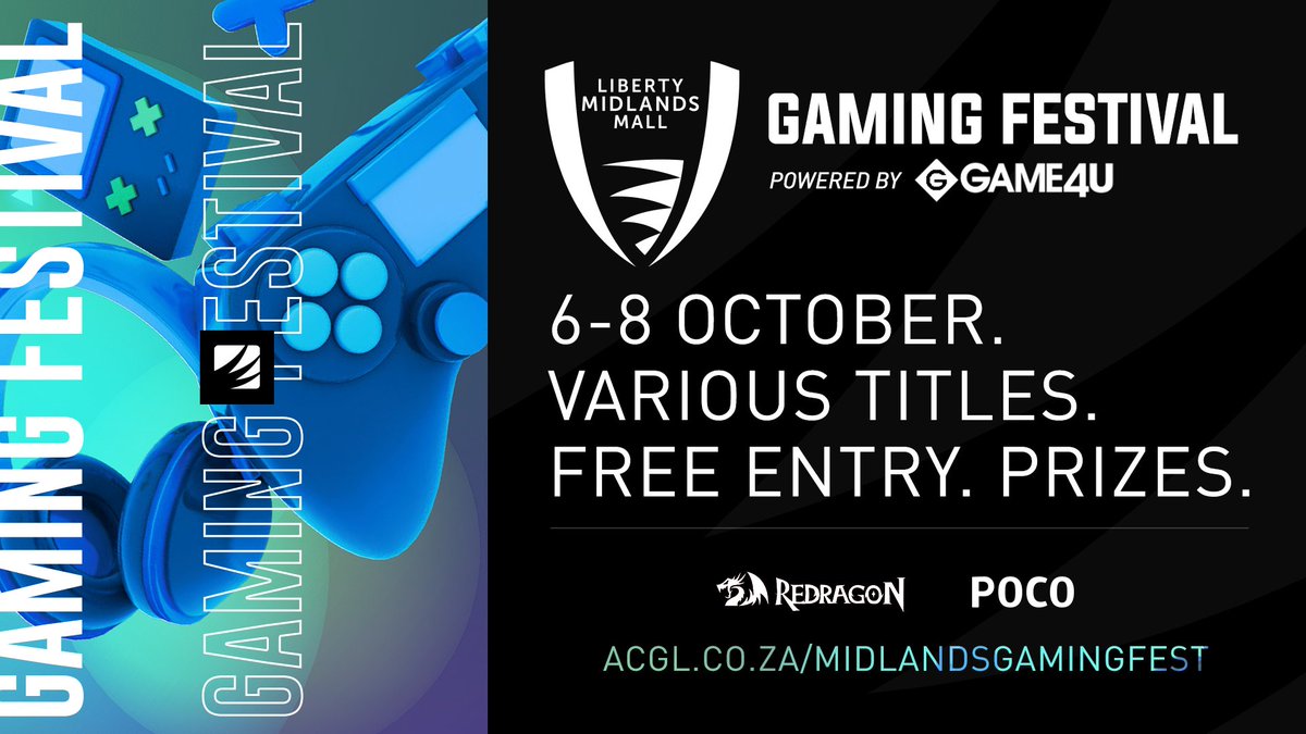 AfricanGaming's tweet photo. 📢 Pietermaritzburg... we will be seeing you next week as we join the team at @LibMidlandsMall for the Gaming Festival powered by @Game4U_ZA.

🏆 Plenty of prizes up for grabs. Entry is free.
 
➡ Details here: https://t.co/QrukMvDEfG

#gaming #gamingZA #eventsZA https://t.co/o3mCMPEqMQ