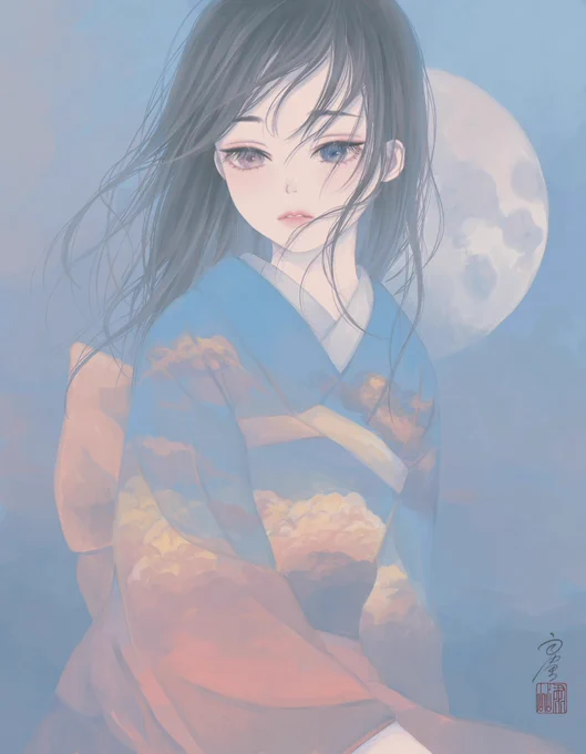 #あなたのあお色の作品を見せてください「黄昏の月」 