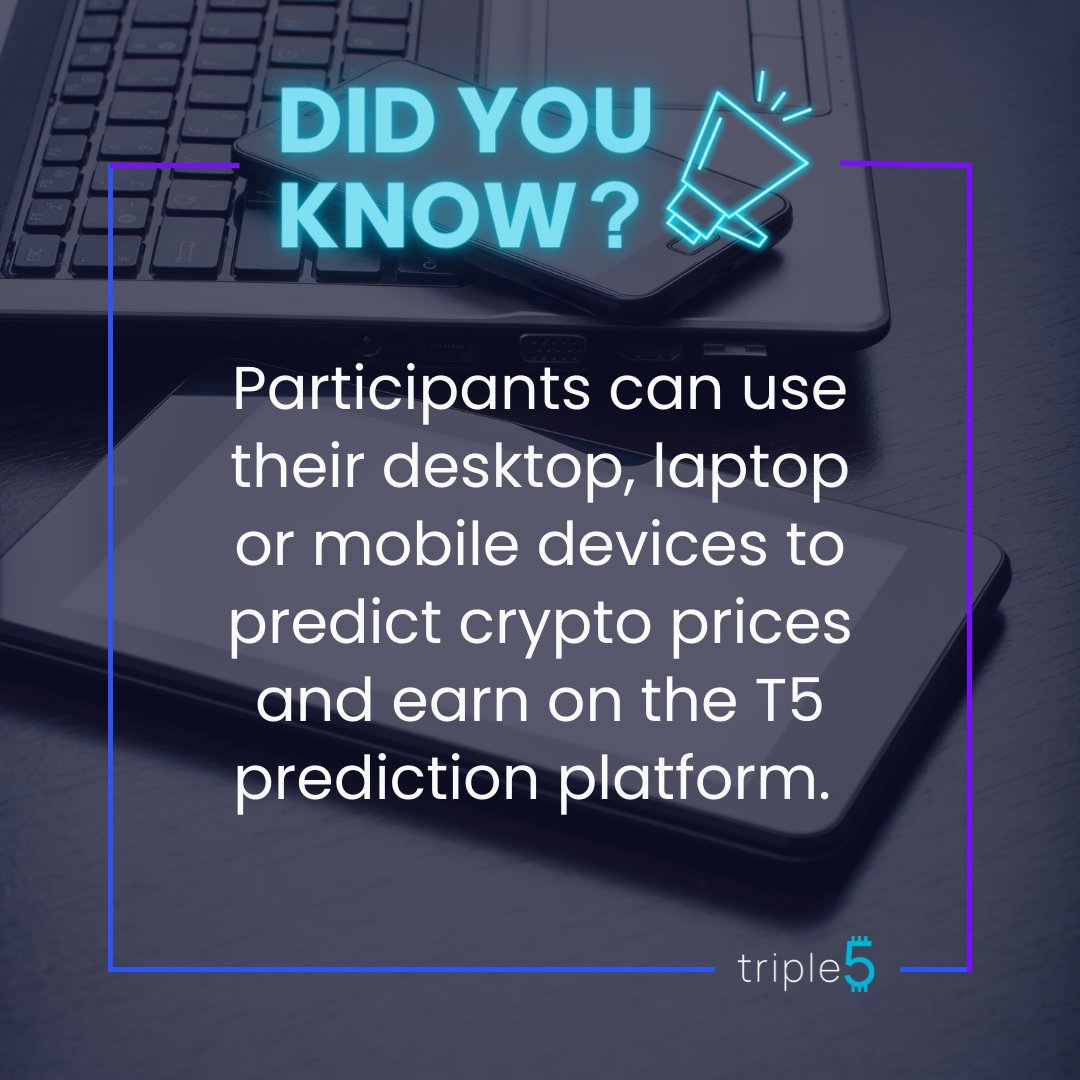 Triple5Token's tweet photo. T5 will be accessible on any of your devices. Predict crypto prices and earn T5 tokens whenever and wherever you go. #cryptogames #PredictandEarn #PlayToEarn #T5token https://t.co/CoeMry7p9I
