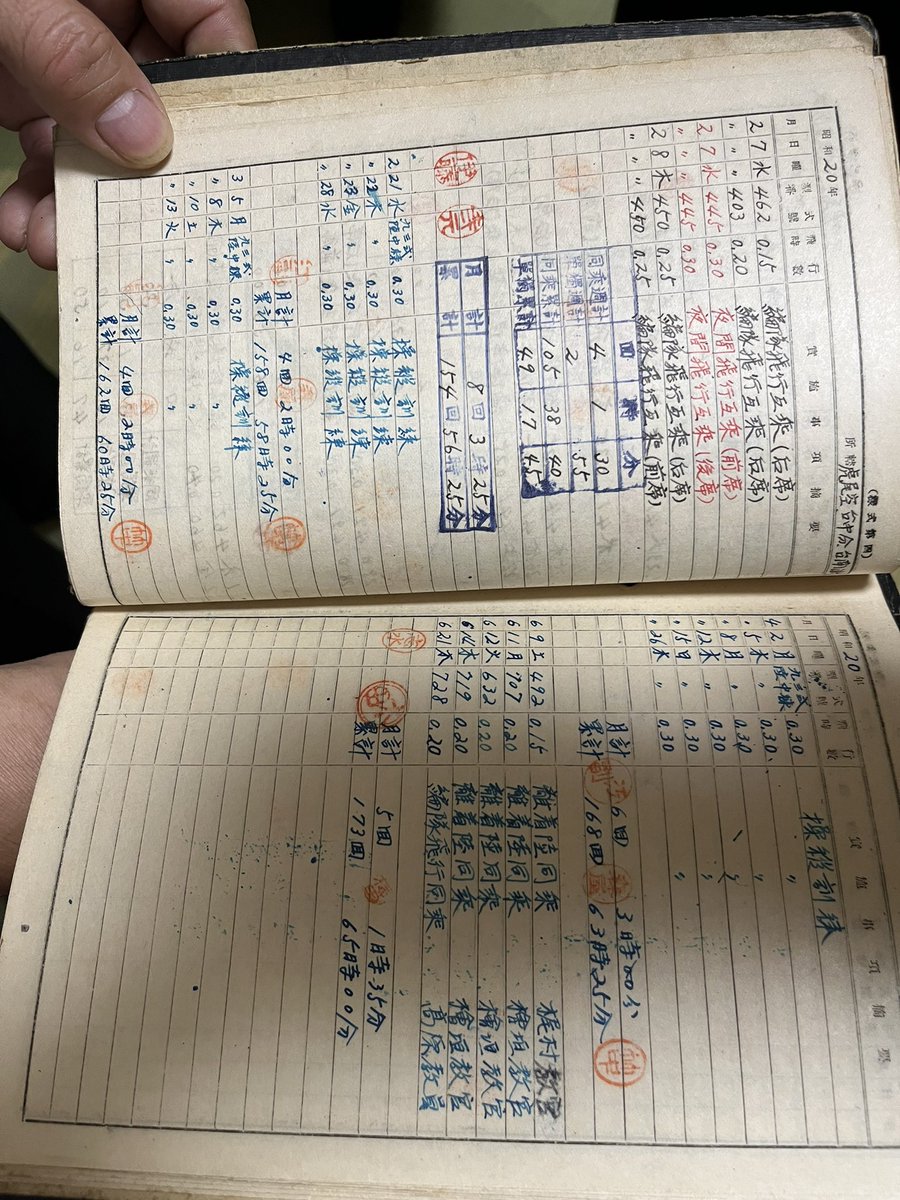 deen_namco's tweet photo. 先日祖父が亡くなって、
お葬式の時に一緒に焼いて欲しいとの遺言の書類。
特攻隊の訓練記録とのことで、こちらでも供養させてください。 https://t.co/3gKtG6PNiX