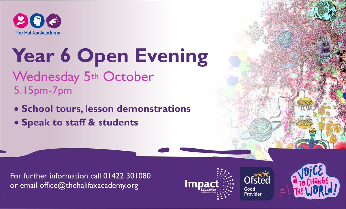 Our Year 6 open evening is tonight - doors open 5.15pm. Meet staff &amp; tour the school. Hear from our Headteacher &amp; current Year 7 students about life at our academy. See you there! #openevening #avoicetochangetheworld 