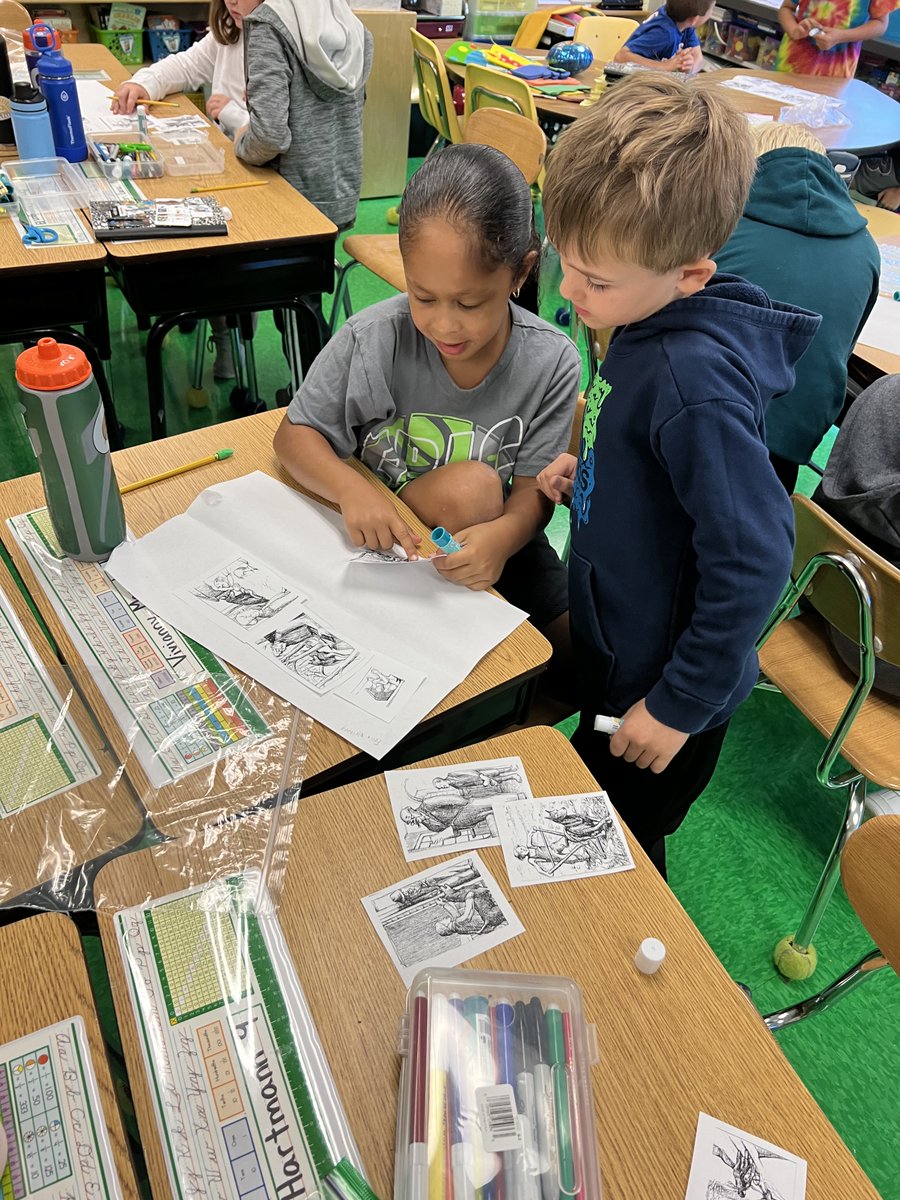 RVCSchools's tweet photo. The 3rd graders at Watson Elementary are working hard to sequence pictures from "Stone Fox" and retell the elements of the story they've read so far #GameOnRVC https://t.co/ZuHelEdEJB