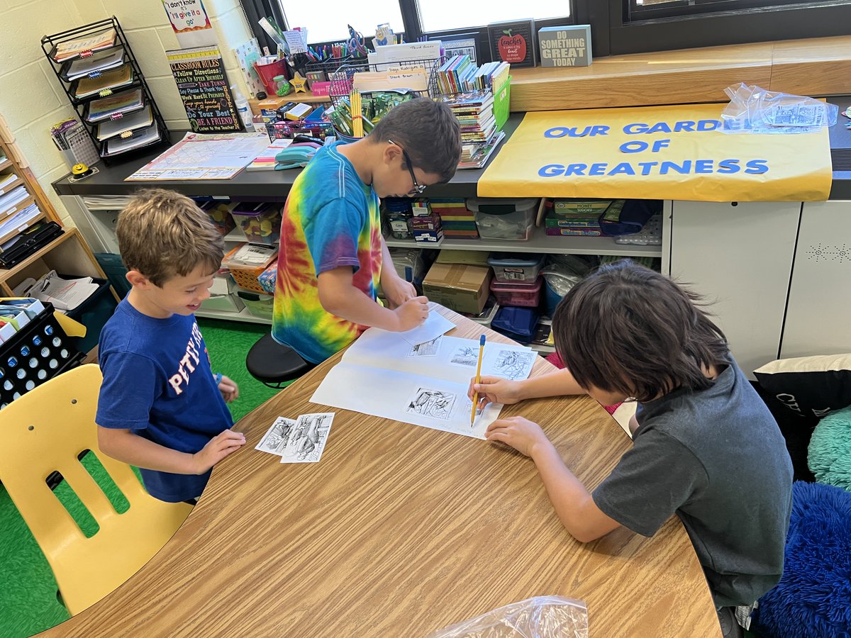 RVCSchools's tweet photo. The 3rd graders at Watson Elementary are working hard to sequence pictures from "Stone Fox" and retell the elements of the story they've read so far #GameOnRVC https://t.co/ZuHelEdEJB
