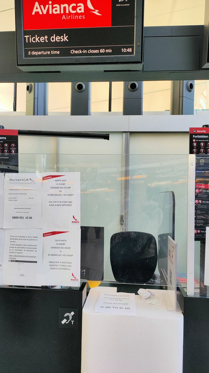 memesmunich's tweet photo. Finally at Heathrow there was still nobody of @Avianca there. According to the hotline (someone spent 3 hours there) the counter will open at 6pm. #av120 https://t.co/gKDd8W8YL2