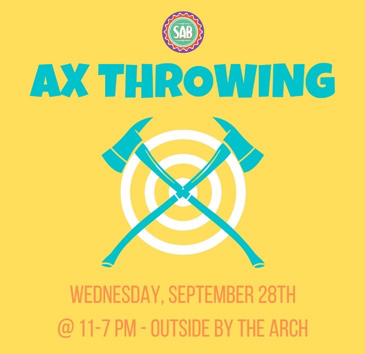 BVUSAB's tweet photo. It’s day 3 and today homecoming event is axe throwing!!! We want to see you hit a bullseye. https://t.co/2GpnUhYdel