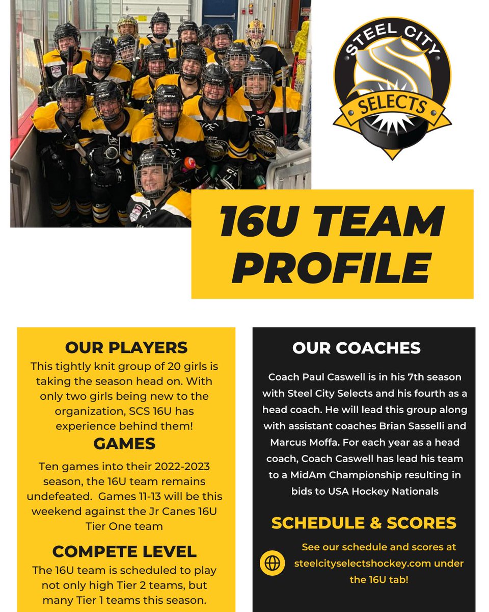SCSGirlsHockey's tweet photo. Learn more about our Steel City Selects 16U team! #123Selects #SCS16U https://t.co/Qg6Tbw87ow