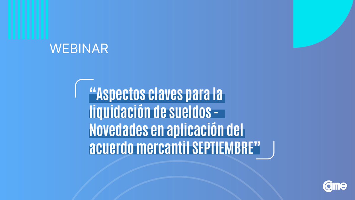 redcame's tweet photo. 📣 Sumate, desde cualquier punto del país, al webinar "Aspectos claves para la liquidación de sueldos – Novedades en aplicación del acuerdo mercantil SEPTIEMBRE".
🗓️ Miércoles 28/9
🕢 14.30hs
💻 Vía zoom
Inscribite 🔗 https://t.co/WuoZFnO7DJ
#comercio #pymes #sueldos #redCAME https://t.co/JrHzJgw8Dw