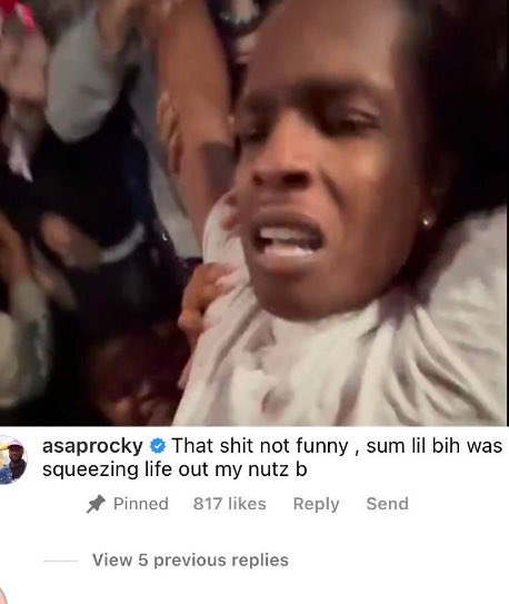 XXL's tweet photo. A$AP Rocky reacts to the video of him in a moshpit at Rolling Loud 😭 https://t.co/9hXeOYAoUC