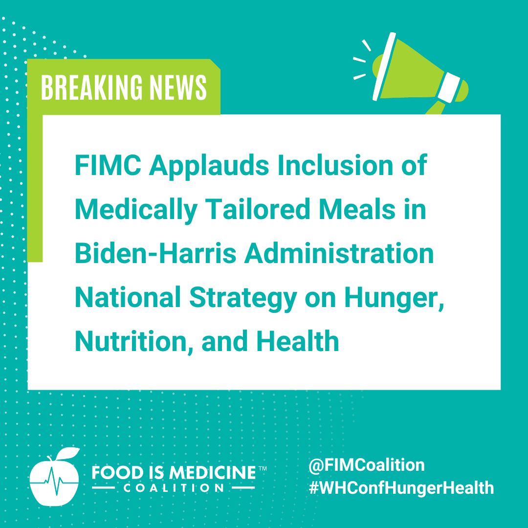 As a FIMC agency, we are thrilled to learn that #MedicallyTailoredMeals and "Food is Medicine" are featured as a high-level recommendation at the White House Conference on Hunger, Nutrition, and Health. #WHCHungerHealth
Read FIMC’s full response here: bit.ly/3xUsgeo