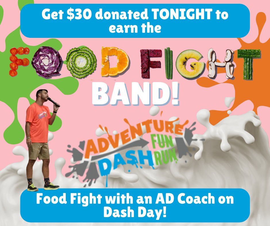 NaumannPta's tweet photo. TONIGHT's Challenge is the Food Fight band! Raise $30 TONIGHT and get the Food Fight Band. Have a food fight with the AD Coaches on Dash Day!
https://t.co/OXWc4iH9Tz
Thank you all for your support so far! We are almost there!! #AdventureDashFunRun #ADFunRun https://t.co/JhmA6n6XS1