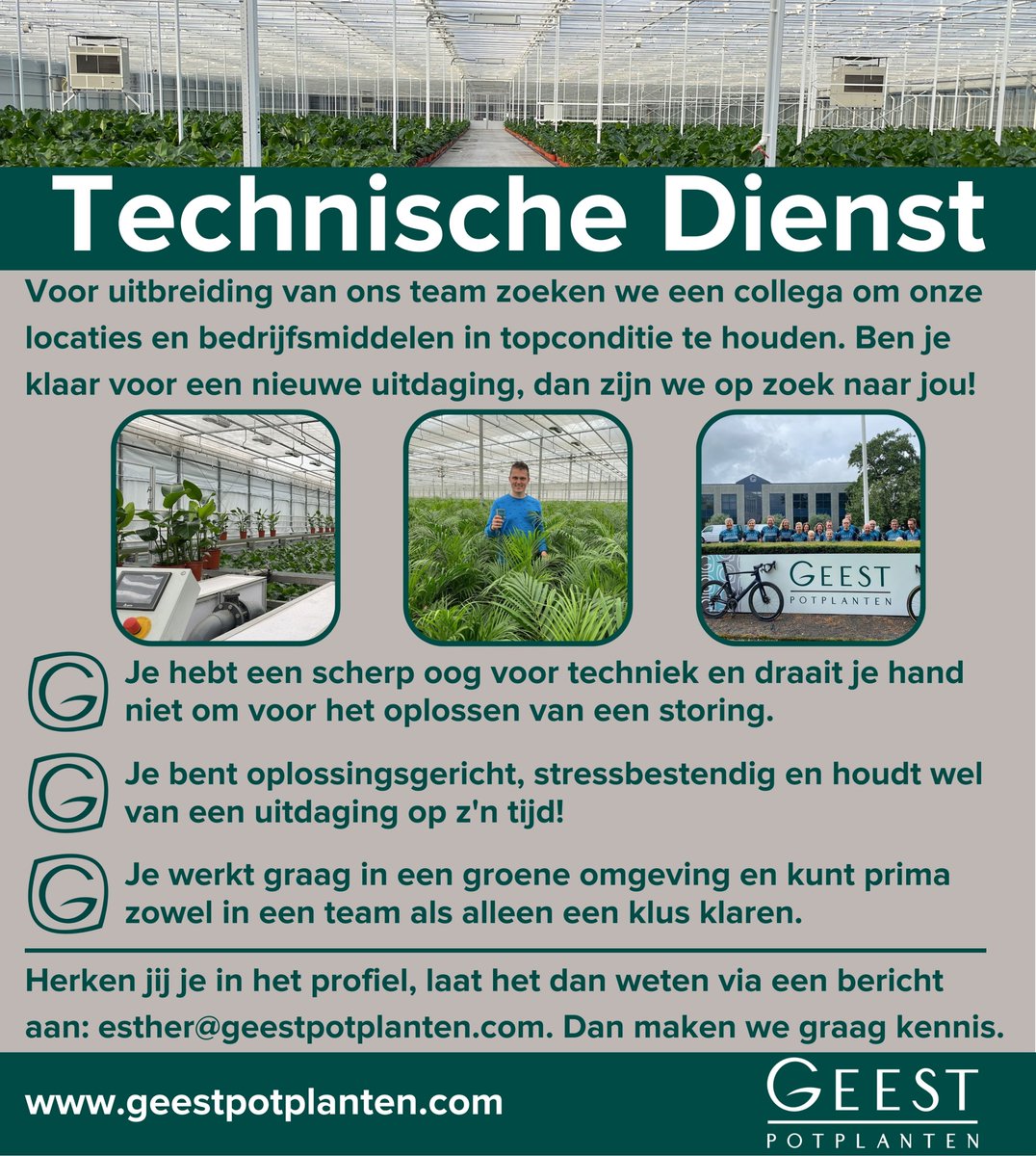 Heb je onze vacature al gezien? Ons team Technische Dienst zoekt uitbreiding, ben of ken je onze nieuwe collega? Laat het weten! #vacature #youandmeinagreenworld